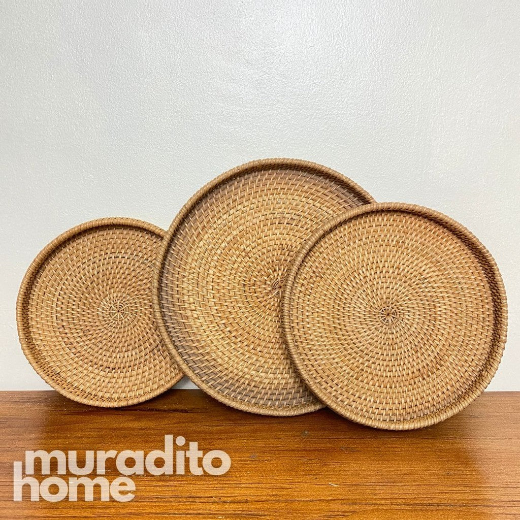 MURADITOHOME Rattan Tray (set of 3) 11,9.25,8.5 inches