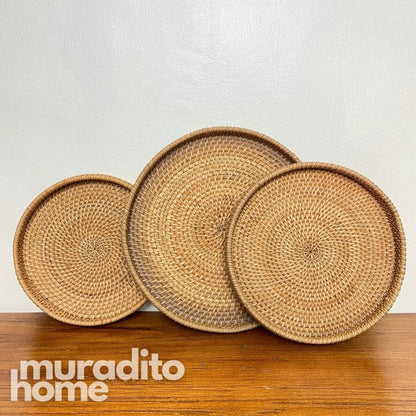 MURADITOHOME Rattan Tray (set of 3) 11,9.25,8.5 inches