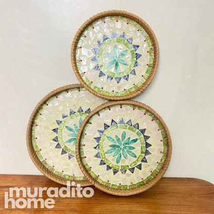 MURADITOHOME Mother of Pear Round Tray (set of 3) 10.5,8.75,8 inches