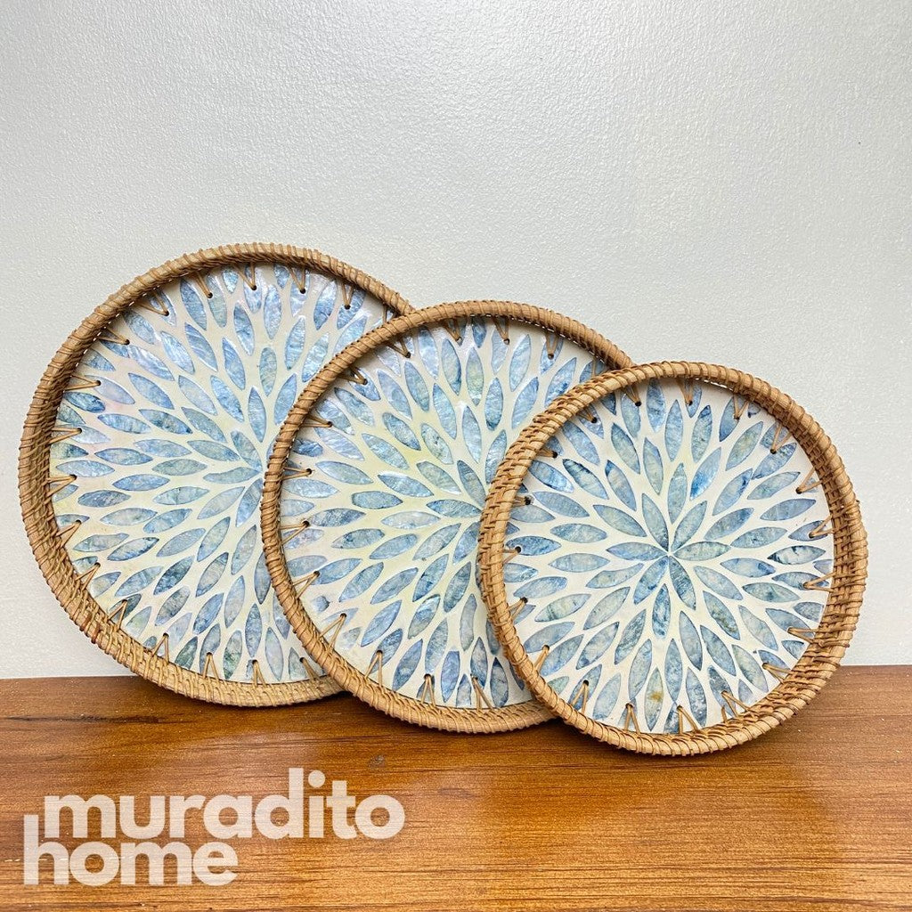 MURADITOHOME Mother of Pearl Round Tray (set of 3) 10.5,8.75, inches
