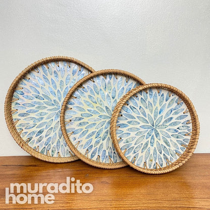 MURADITOHOME Mother of Pearl Round Tray (set of 3) 10.5,8.75, inches