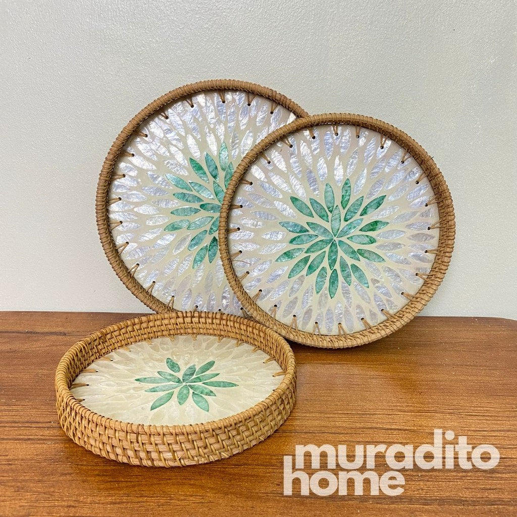 MURADITOHOME Mother of Pearl Round Tray ( set of 3 ) 10.5,8.75,8 inch