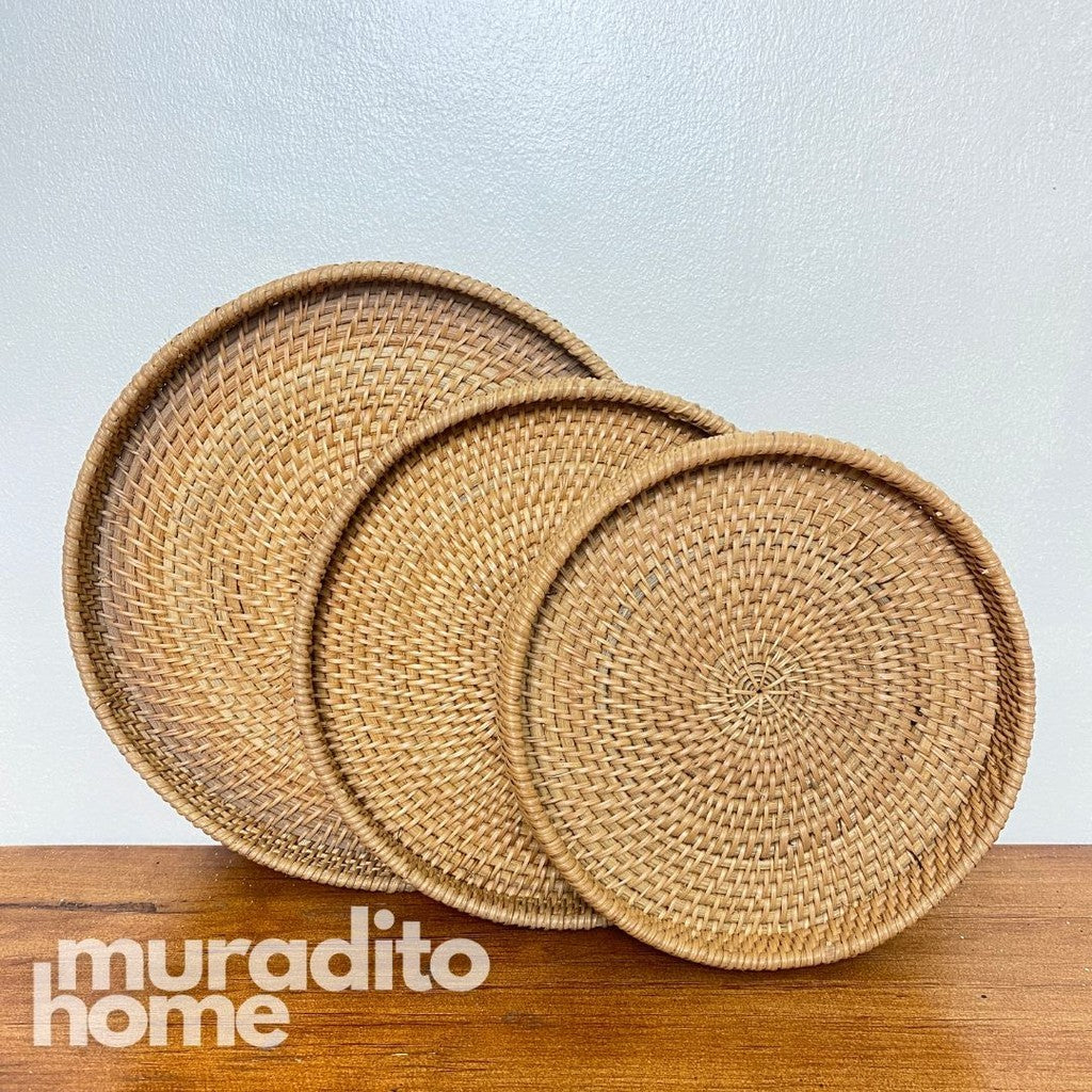 MURADITOHOME Rattan Tray (set of 3) 11,9.25,8.5 inches