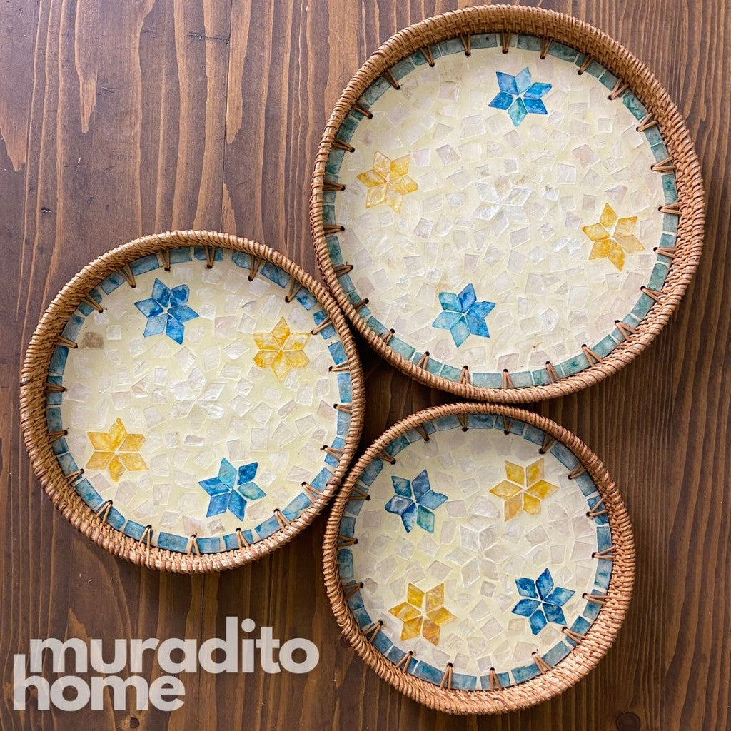 MURADITOHOME Mother of Pearl Round Tray (set of 3) 10.5 , 8.75 , 8 inch