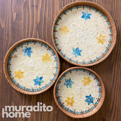 MURADITOHOME Mother of Pearl Round Tray (set of 3) 10.5 , 8.75 , 8 inch