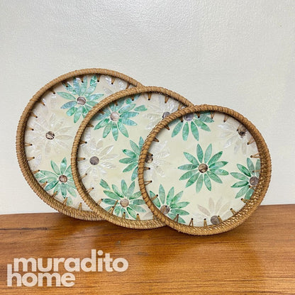 MURADITOHOME Mother of Pearl Round  Tray ( set of 3 ) 10.5 , 8.75 , 8 inch