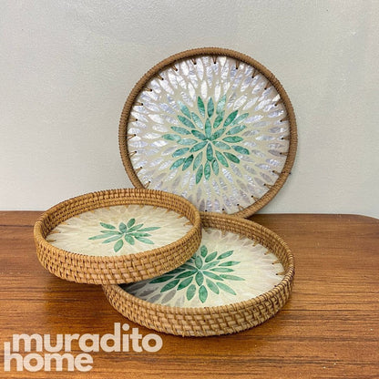 MURADITOHOME Mother of Pearl Round Tray ( set of 3 ) 10.5,8.75,8 inch