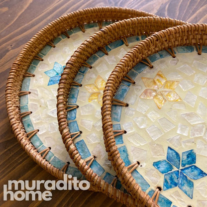 MURADITOHOME Mother of Pearl Round Tray (set of 3) 10.5 , 8.75 , 8 inch