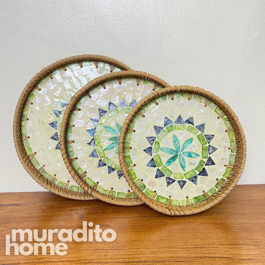 MURADITOHOME Mother of Pear Round Tray (set of 3) 10.5,8.75,8 inches