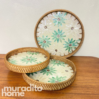 MURADITOHOME Mother of Pearl Round  Tray ( set of 3 ) 10.5 , 8.75 , 8 inch