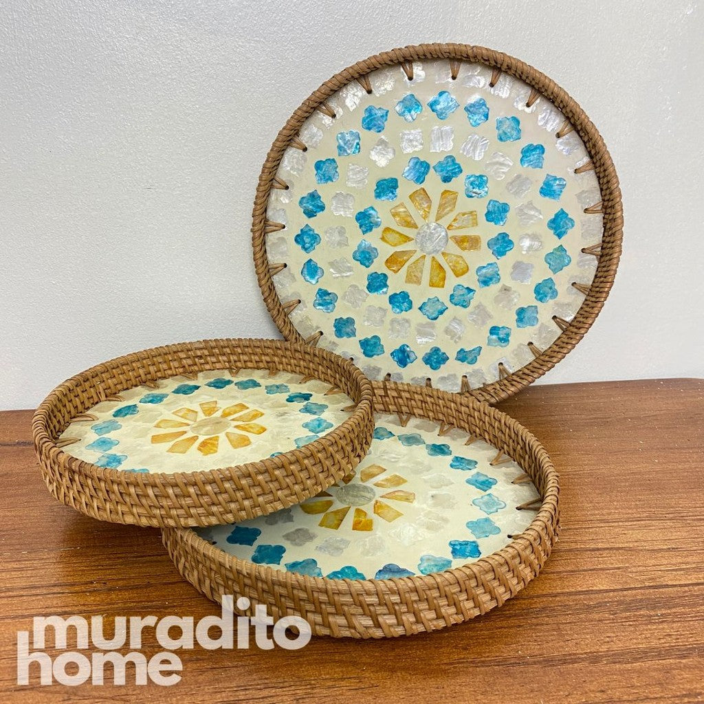 MURADITOHOME Mother of Pearl Round Tray (set of 3) 10.5,8.75,8 inche