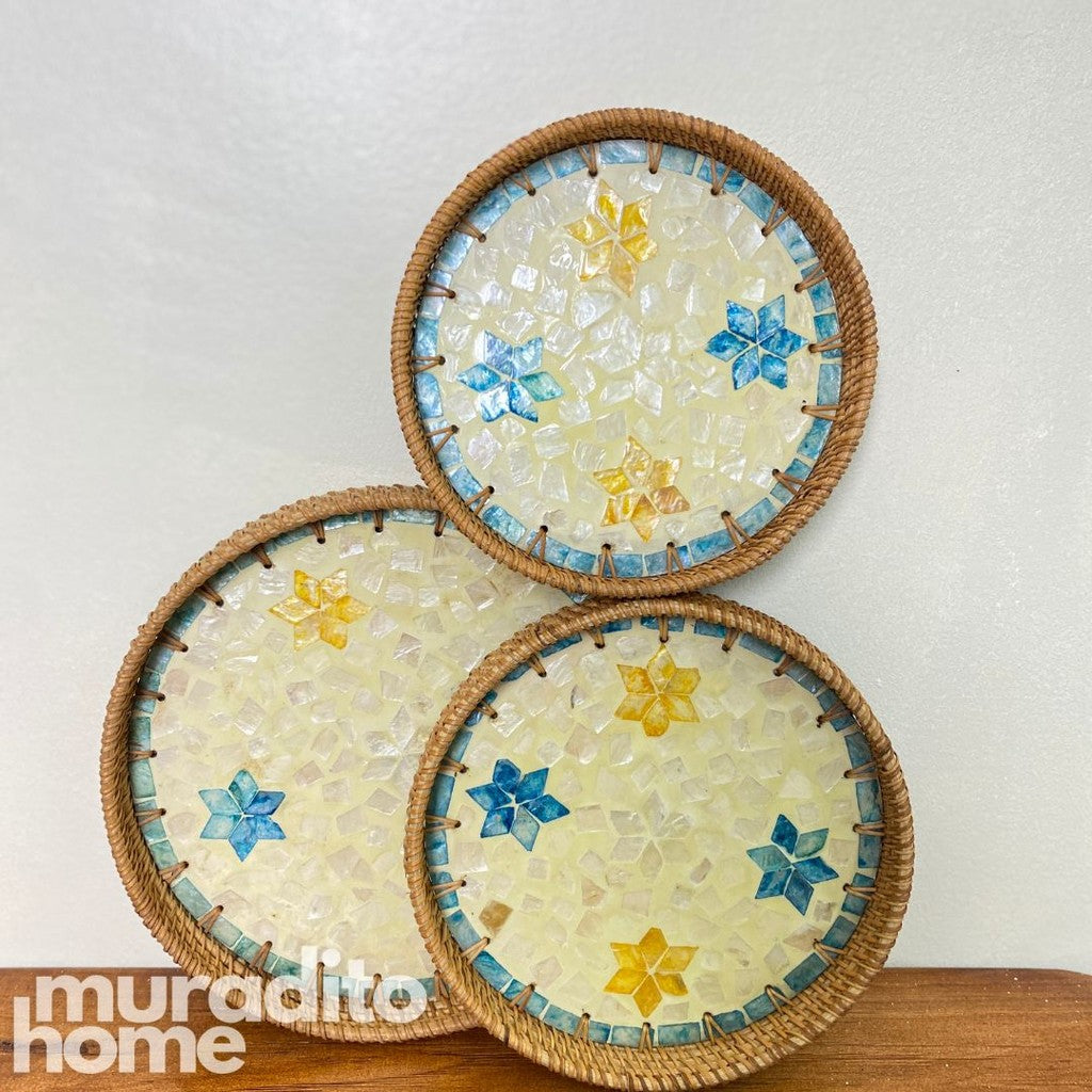 MURADITOHOME Mother of Pearl Round Tray (set of 3) 10.5 , 8.75 , 8 inch