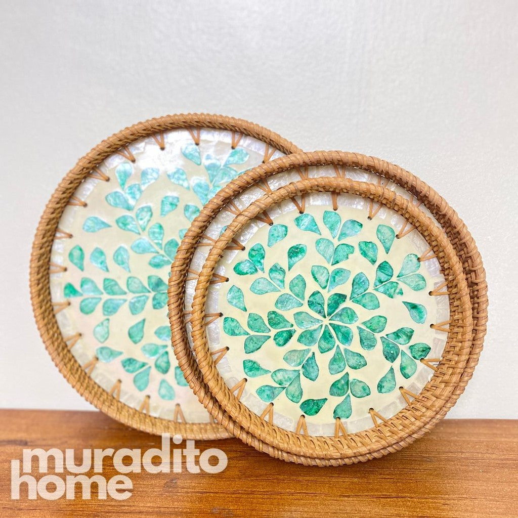MURADITOHOME  Mother of Pearl Round Tray ( set of 3 ) 10.5,8.75,8 inch