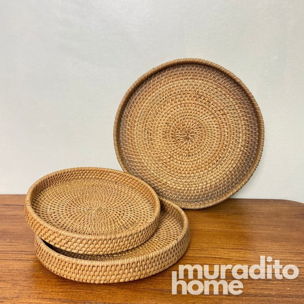 MURADITOHOME Rattan Tray (set of 3) 11,9.25,8.5 inches