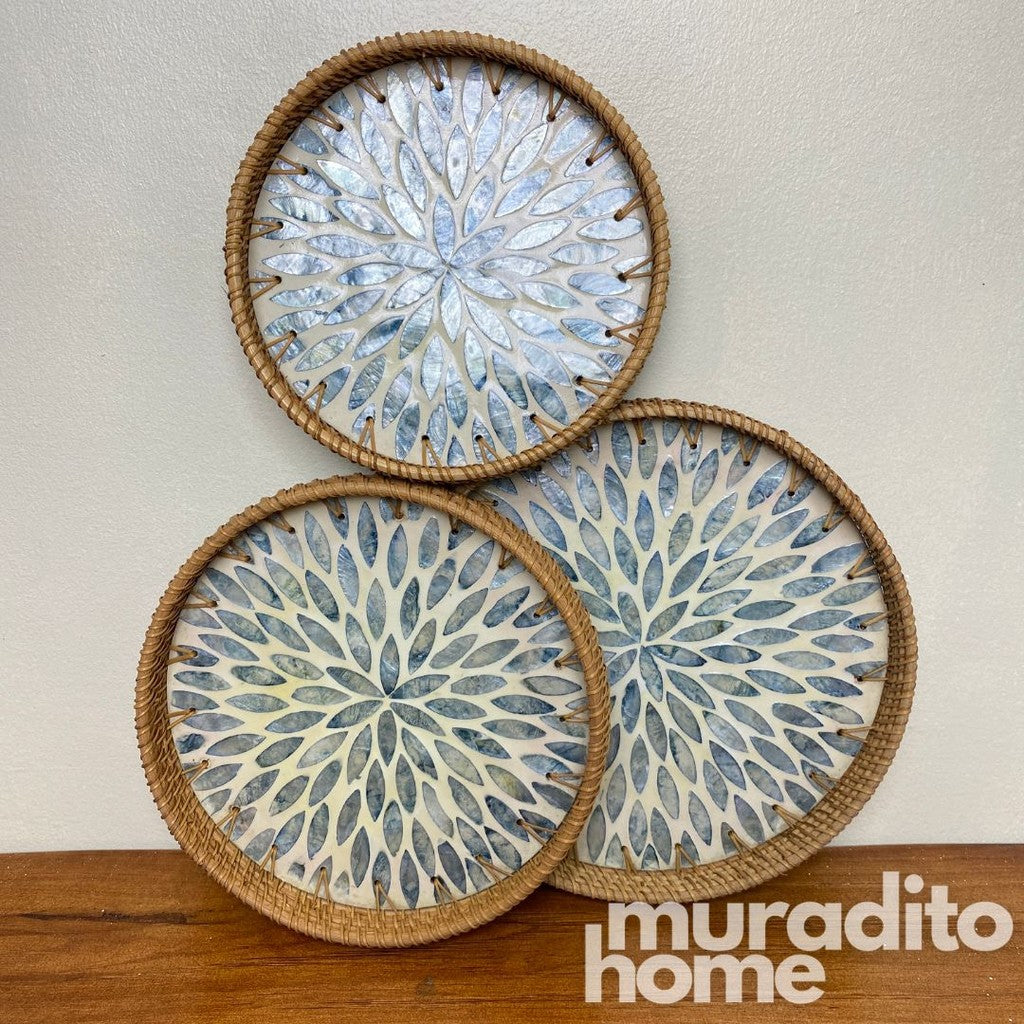 MURADITOHOME Mother of Pearl Round Tray (set of 3) 10.5,8.75, inches