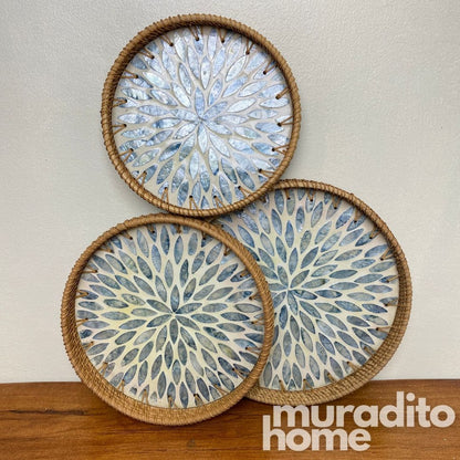 MURADITOHOME Mother of Pearl Round Tray (set of 3) 10.5,8.75, inches
