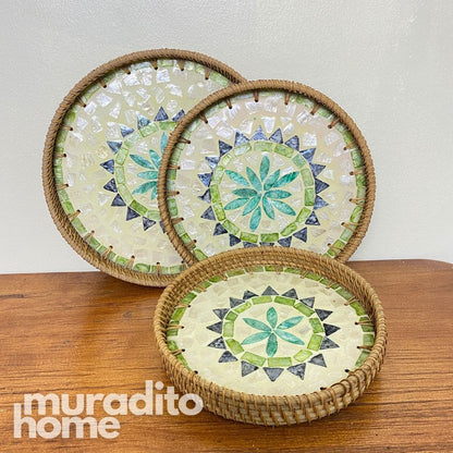 MURADITOHOME Mother of Pear Round Tray (set of 3) 10.5,8.75,8 inches