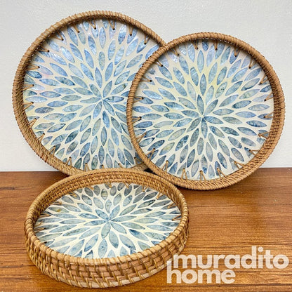 MURADITOHOME Mother of Pearl Round Tray (set of 3) 10.5,8.75, inches