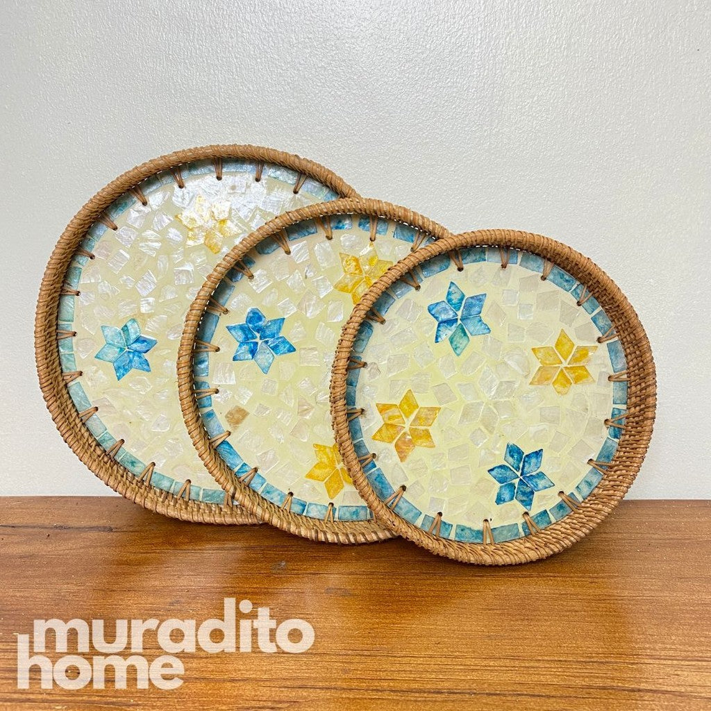 MURADITOHOME Mother of Pearl Round Tray (set of 3) 10.5 , 8.75 , 8 inch