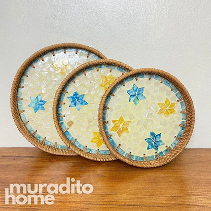 MURADITOHOME Mother of Pearl Round Tray (set of 3) 10.5 , 8.75 , 8 inch