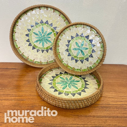 MURADITOHOME Mother of Pear Round Tray (set of 3) 10.5,8.75,8 inches
