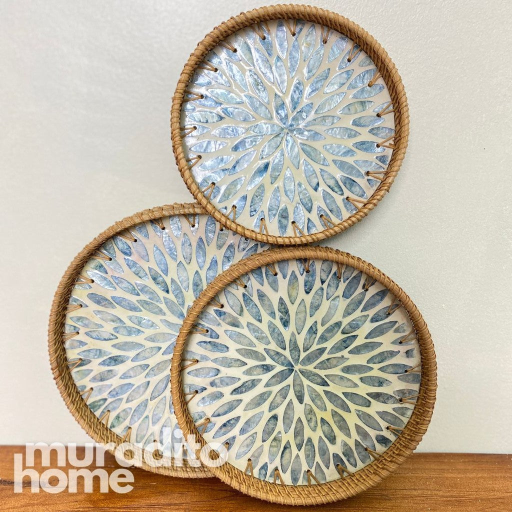MURADITOHOME Mother of Pearl Round Tray (set of 3) 10.5,8.75, inches