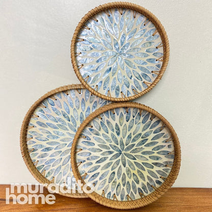 MURADITOHOME Mother of Pearl Round Tray (set of 3) 10.5,8.75, inches