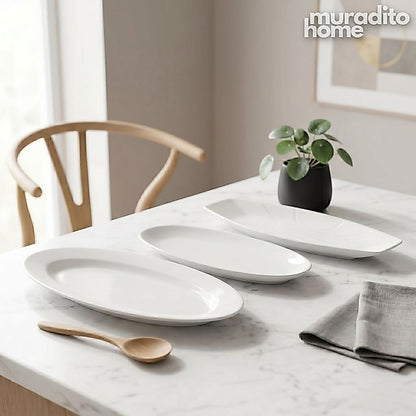 Muraditohome Premium Pure White Ceramic Oval & Wide Oval Serving Platter Elegant Dish Plate