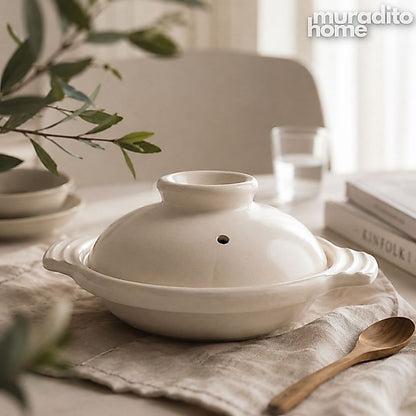 Muraditohome Aesthetic Ceramic Oval Lidded Casserole Dish Minimalist Cream Serving Pot with Lid